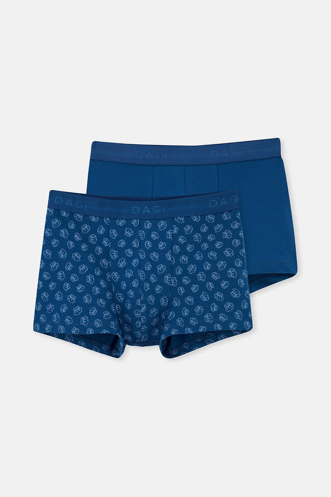 Lacivert 2'li Desenli Pamuk Boxer