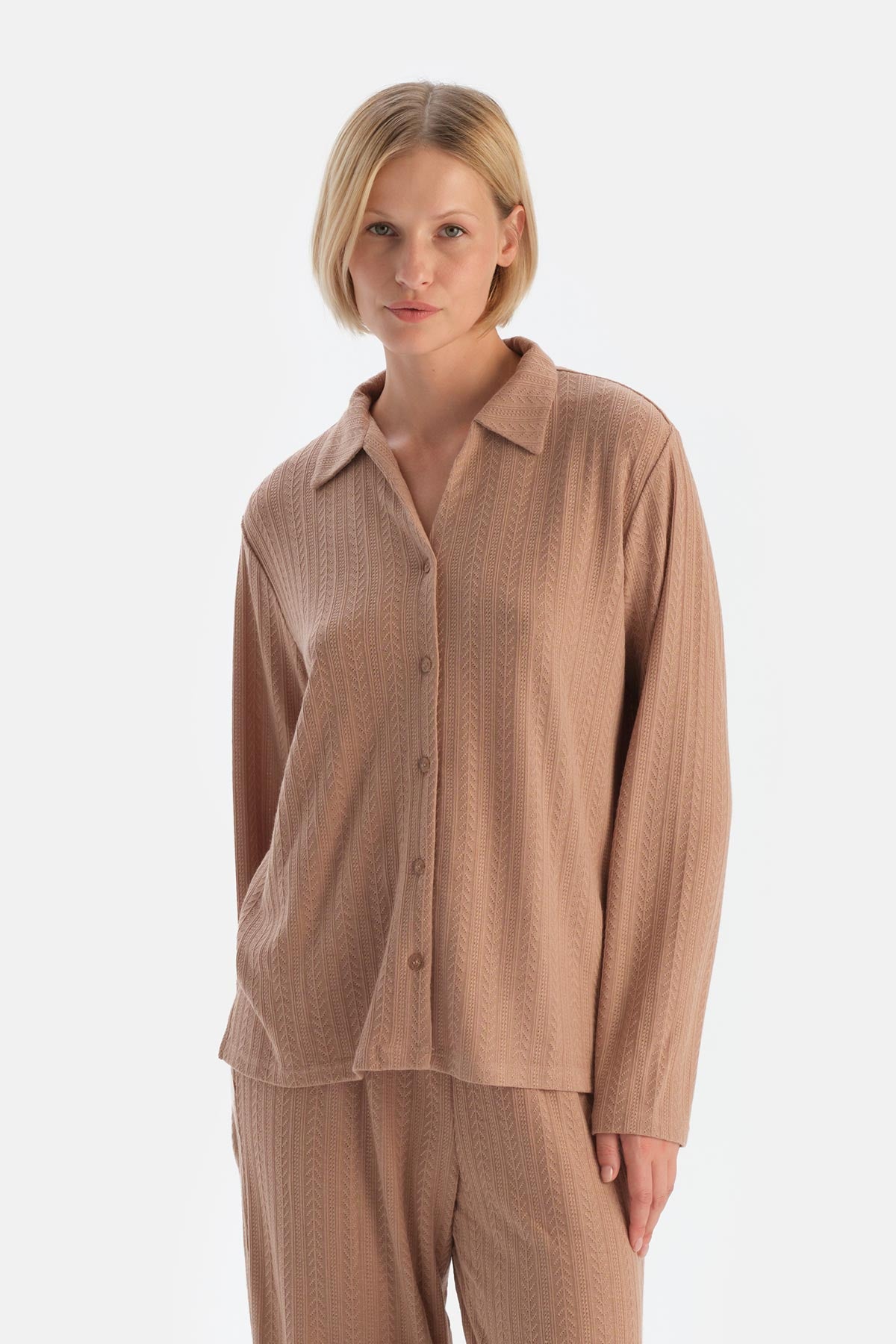 Beige KNITTING DETAIL SHIRT
