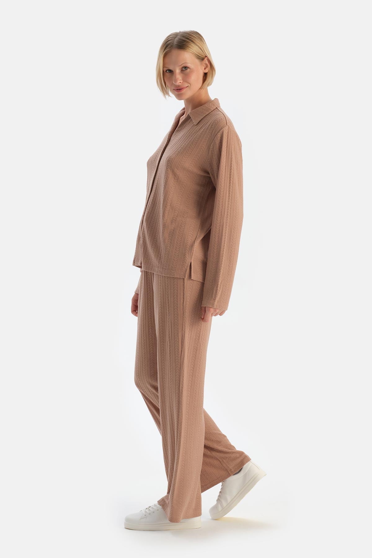 Beige KNITTING DETAIL SHIRT