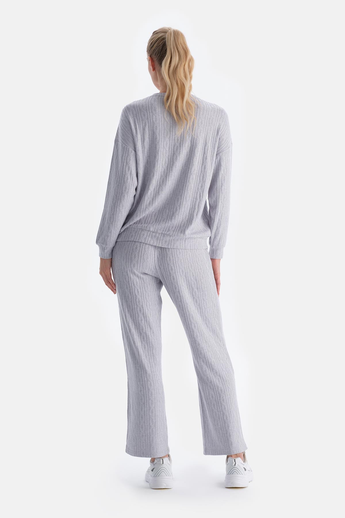 Grey KNITTING DETAIL CREW NECK SWEATSHIRT