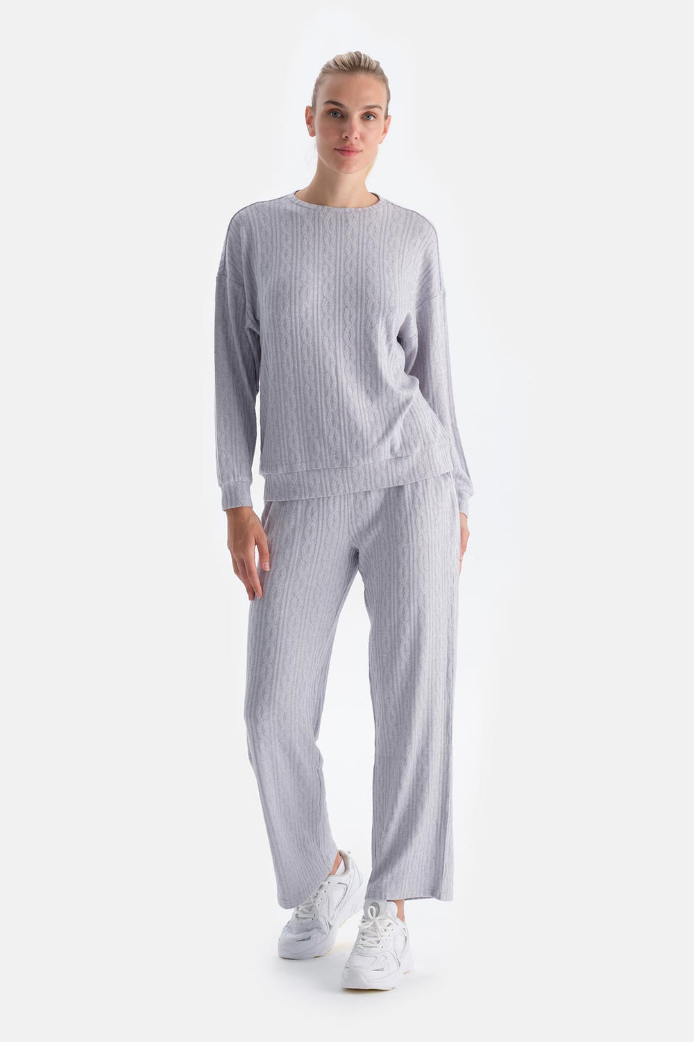 Grey KNITTING DETAIL CREW NECK SWEATSHIRT