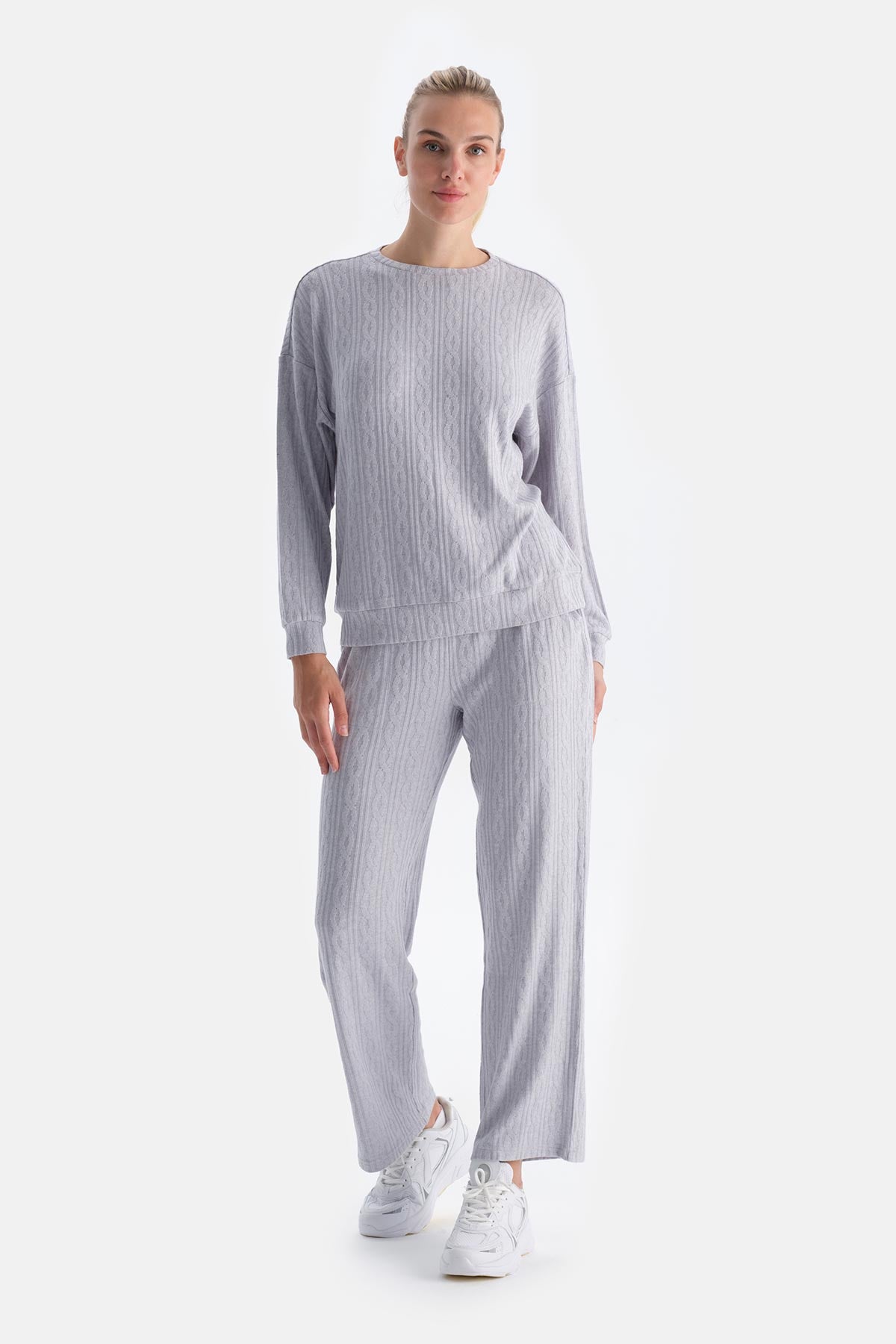 Grey KNITTING DETAIL CREW NECK SWEATSHIRT