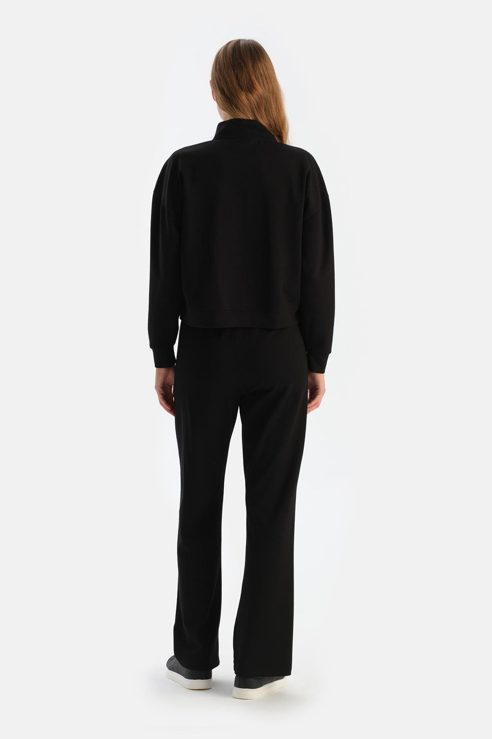 Black HIGH COLLAR ZIPPER MODAL SWEATSHIRT