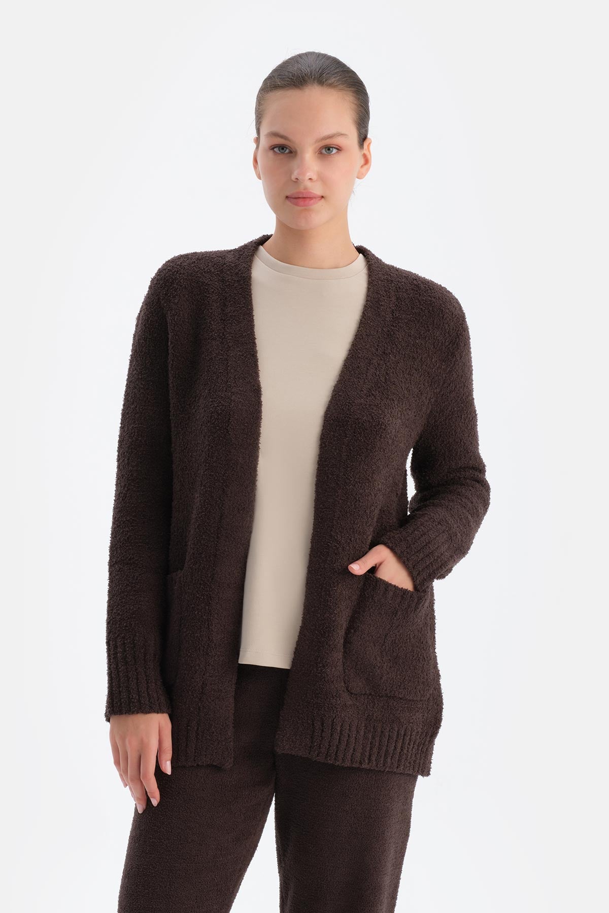 Dark Brown CHENILLE LONG CARDIGAN