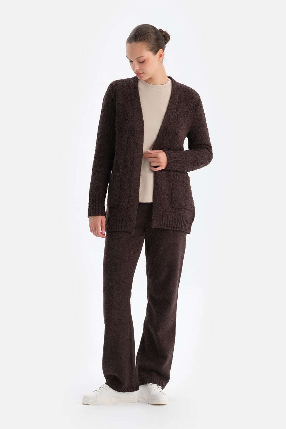 Dark Brown CHENILLE LONG CARDIGAN