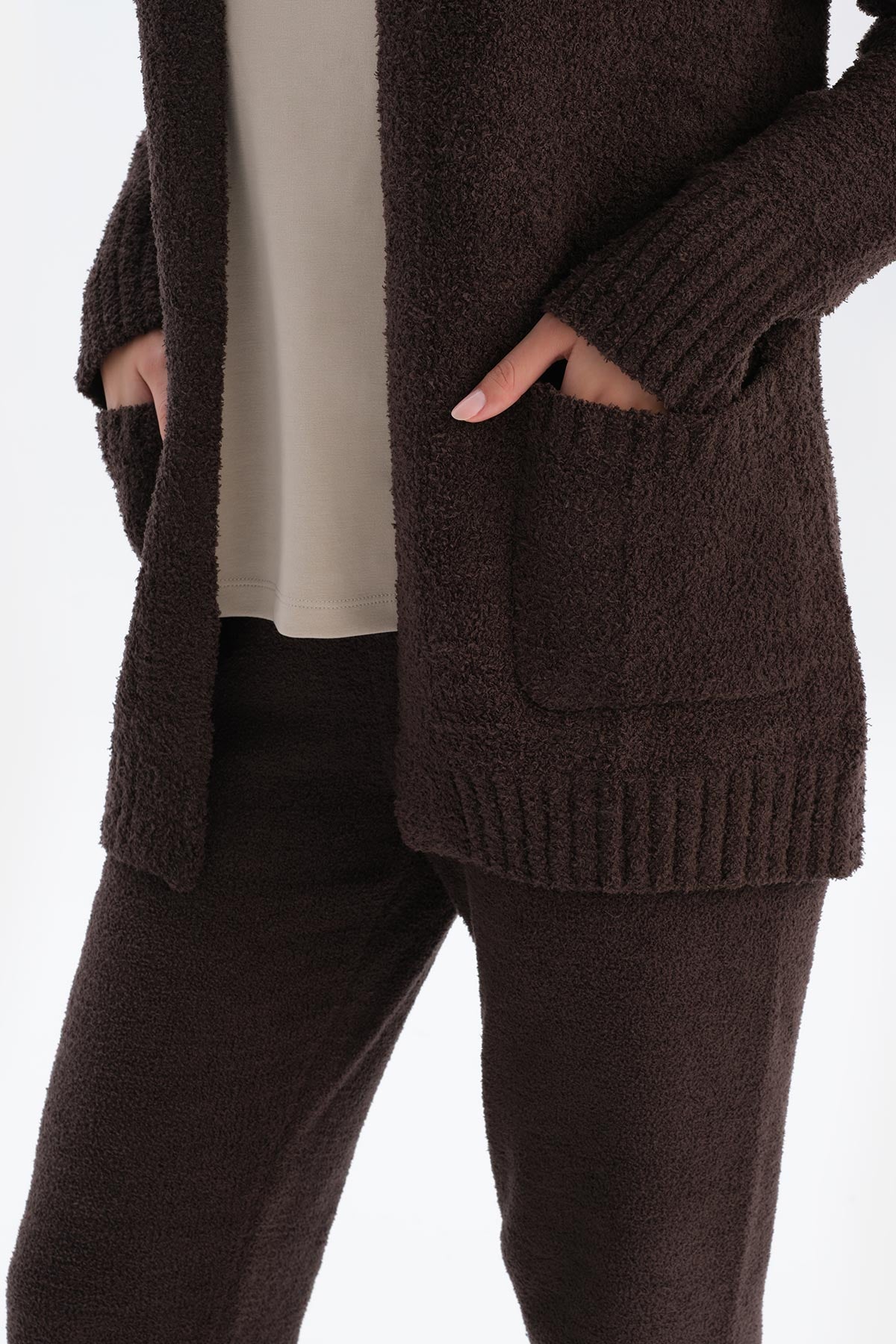 Dark Brown CHENILLE LONG CARDIGAN