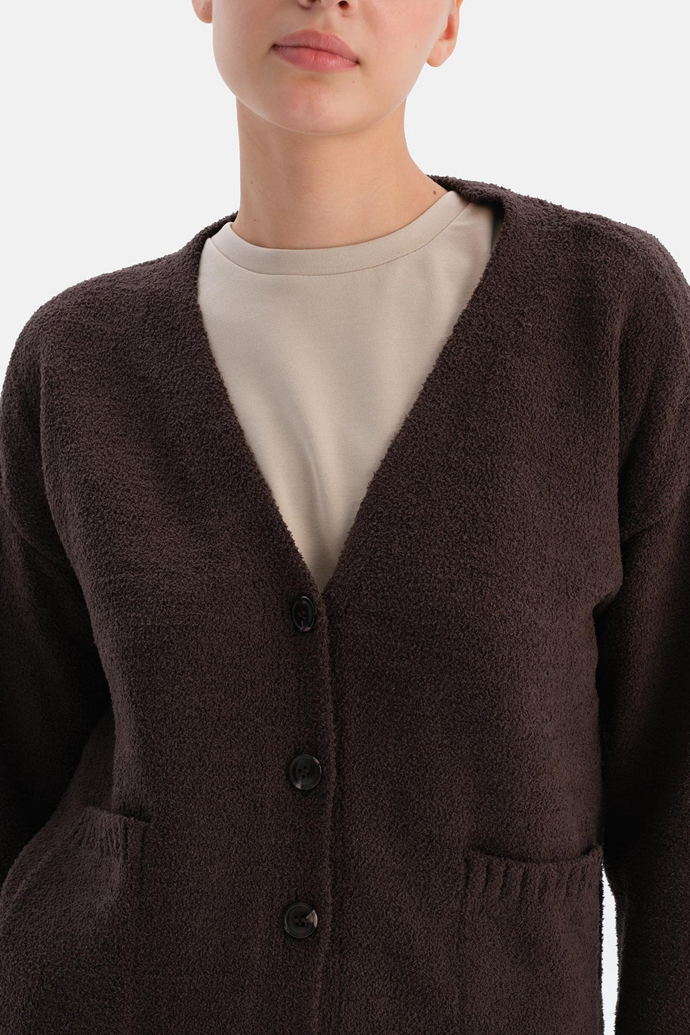 Koyu Kahve Şönil Kısa Hırka