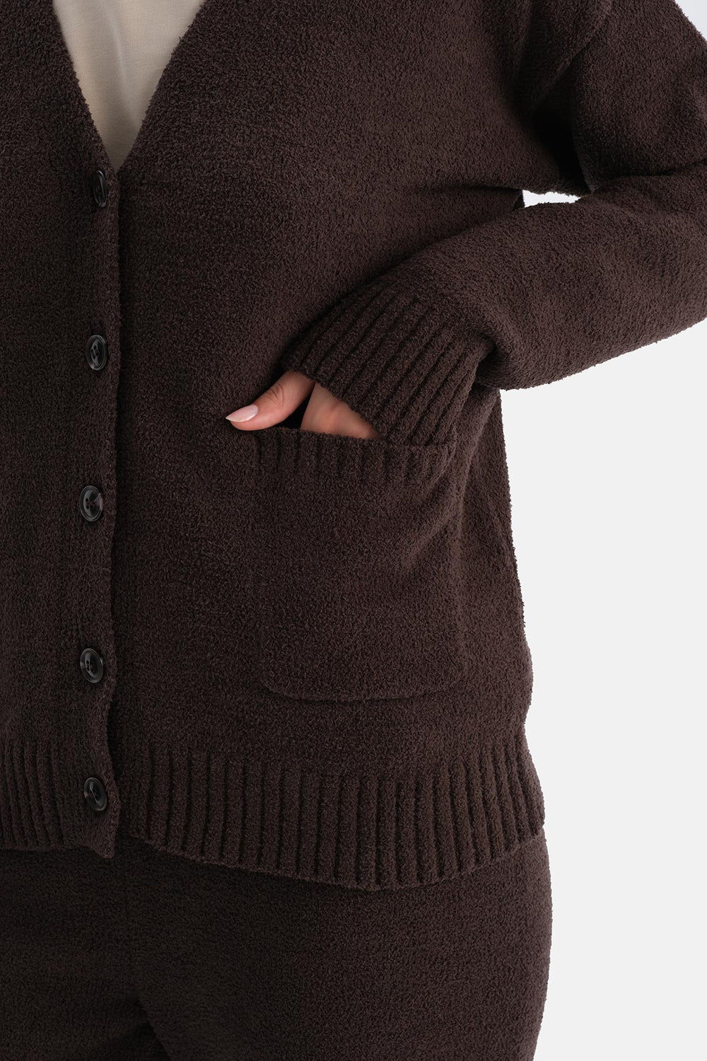 Koyu Kahve Şönil Kısa Hırka