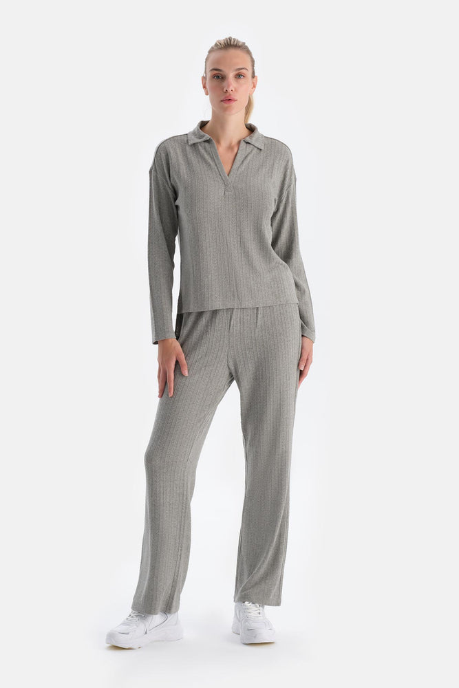 Grey Melange KNIT DETAIL TROUSERS