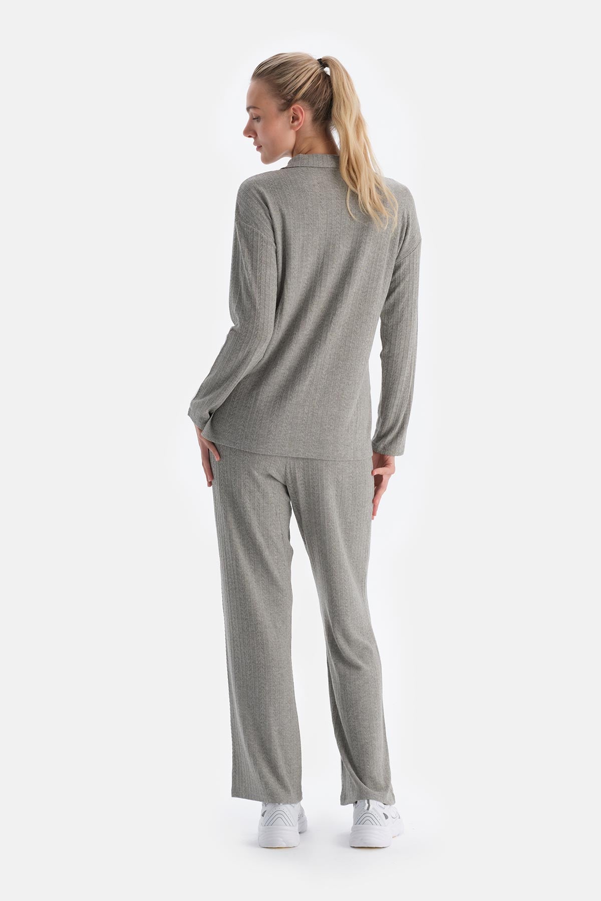 Grey Melange KNIT DETAIL TROUSERS