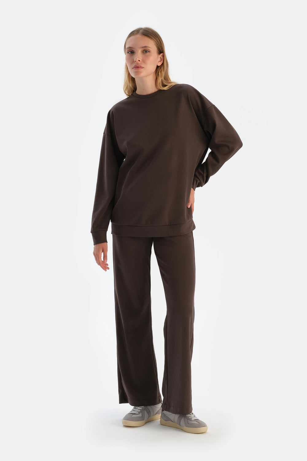 Dark Brown MODAL TROUSERS WITH HIDDEN ZIPPER