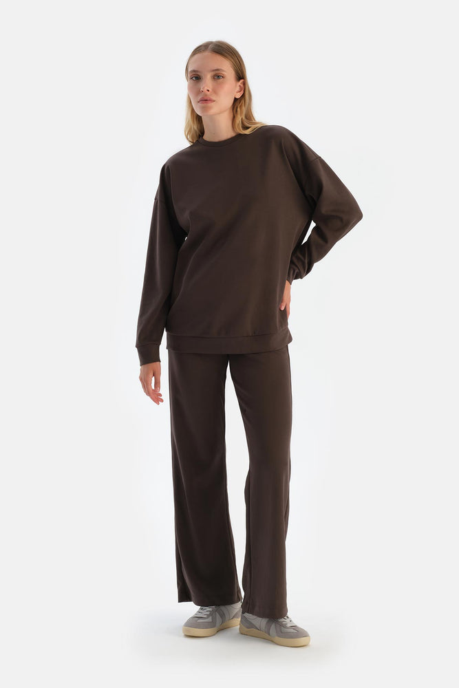 Dark Brown MODAL TROUSERS WITH HIDDEN ZIPPER