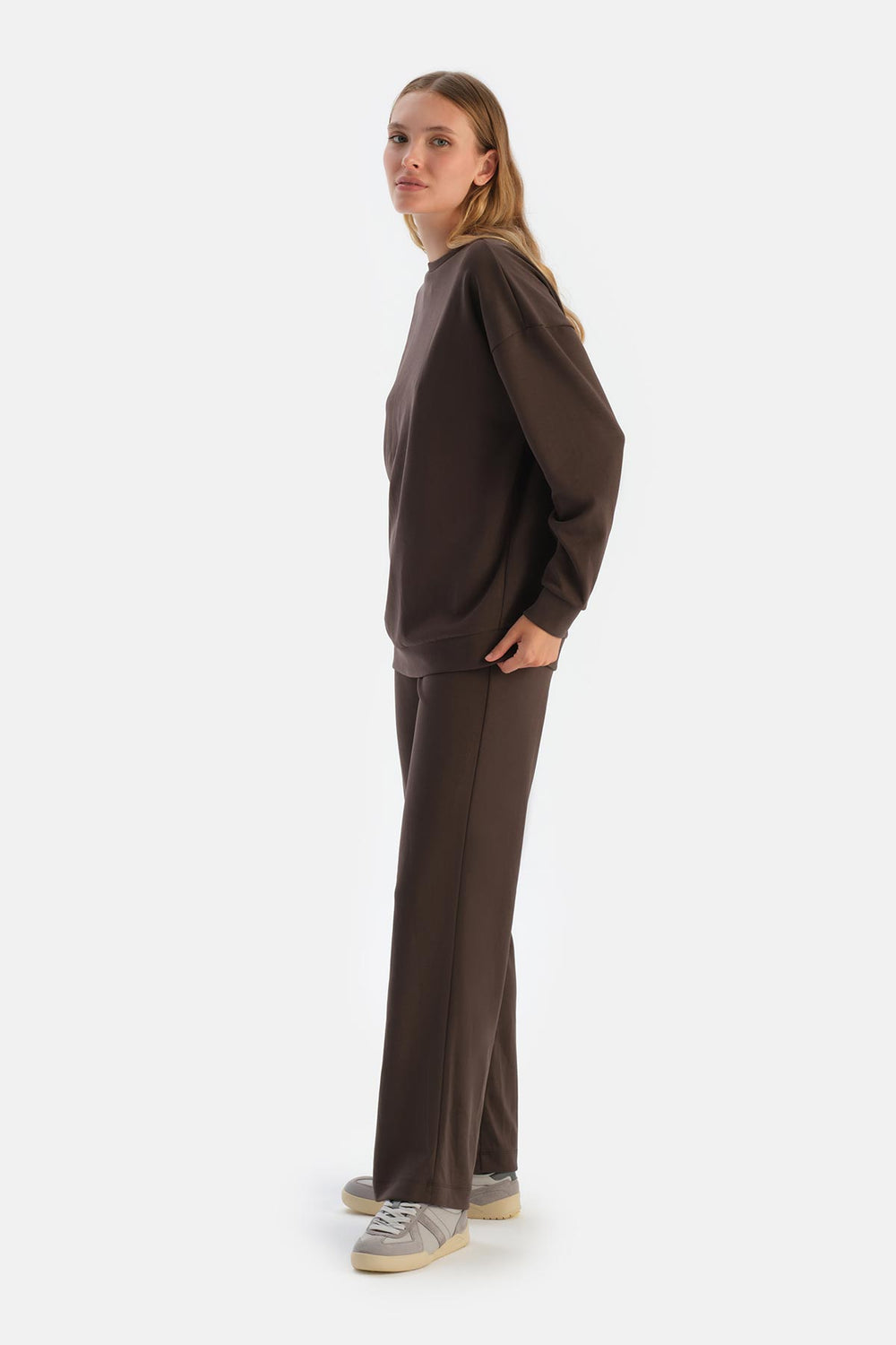 Dark Brown MODAL TROUSERS WITH HIDDEN ZIPPER