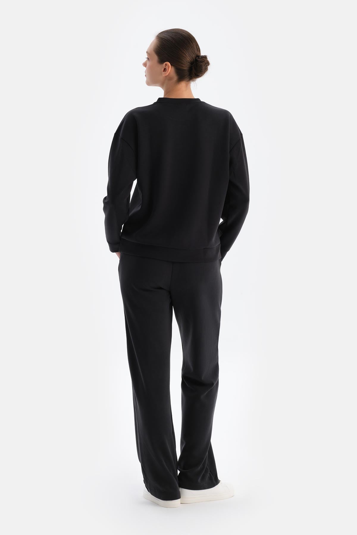 Black WIDE LEG BASIC MODAL TROUSERS