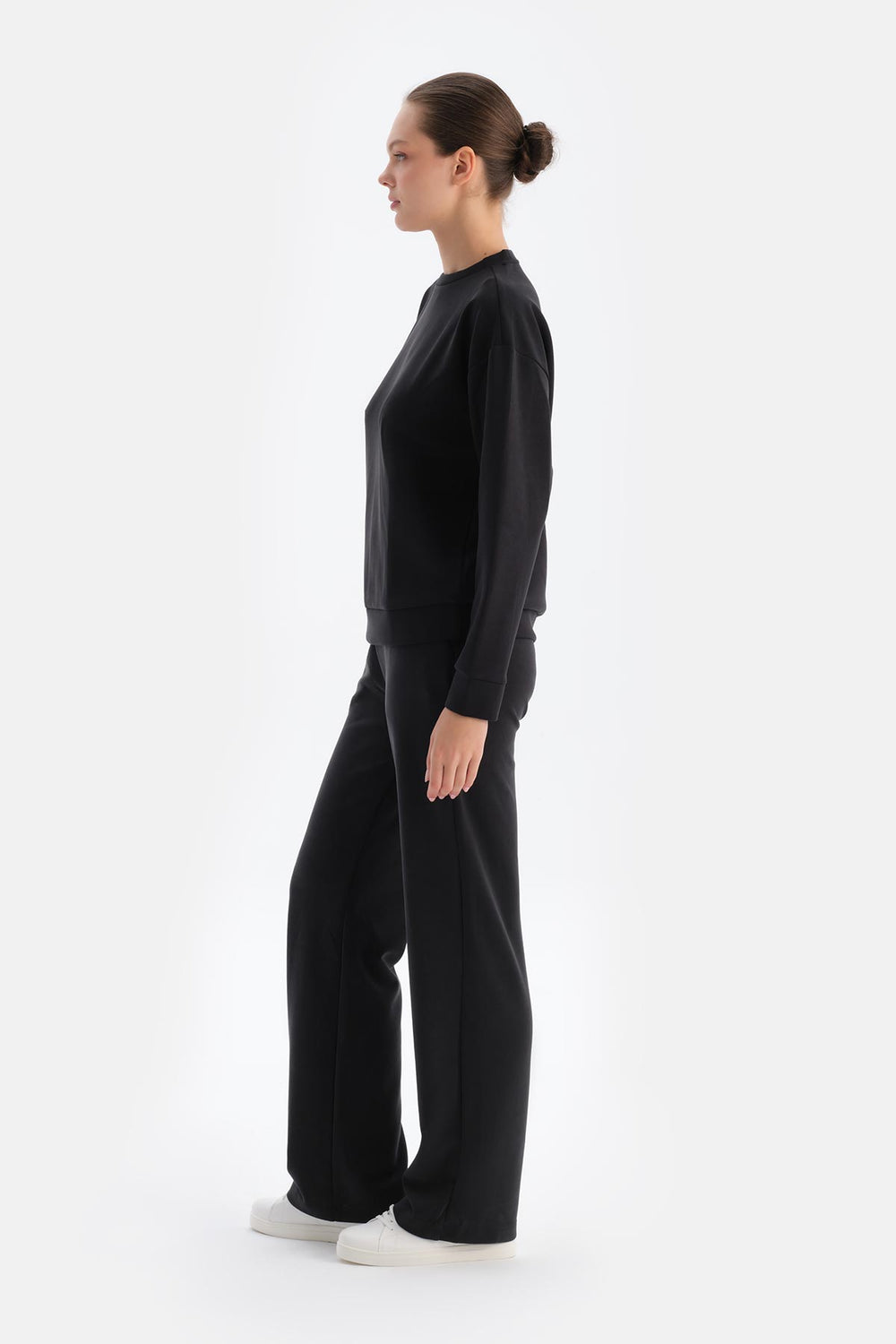 Black WIDE LEG BASIC MODAL TROUSERS