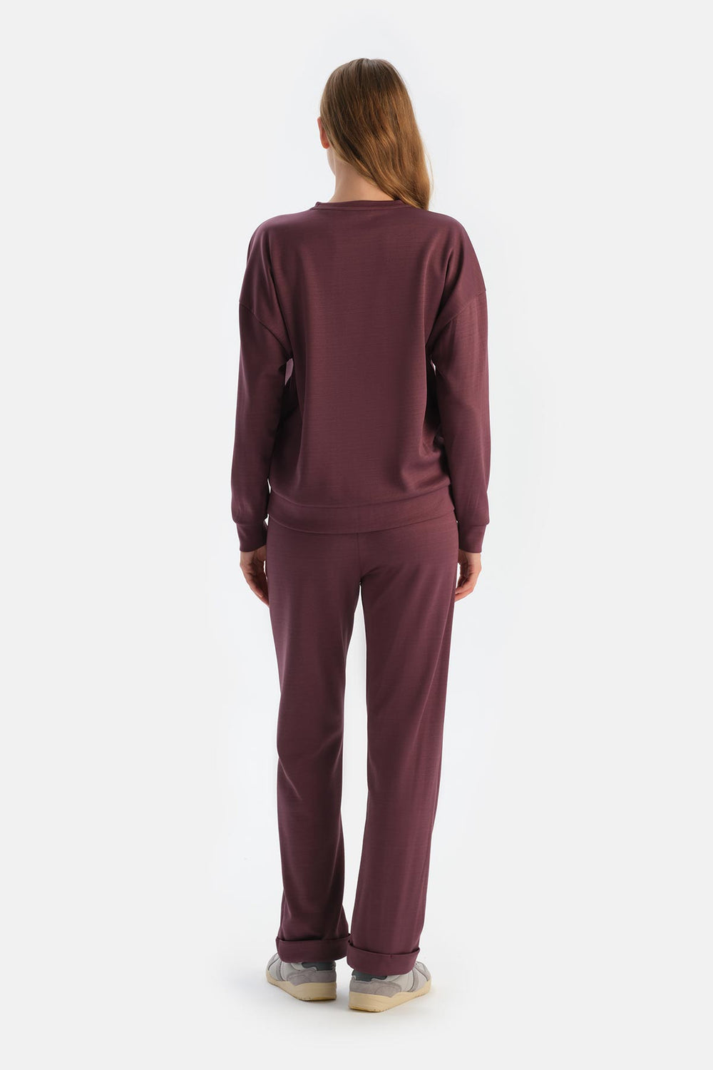 Damson RIBBED MODAL TROUSERS