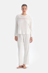 Ekru Baskı Detaylı Uzun Kollu Kadife Pijama Takımı