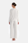 Ekru Baskı Detaylı Uzun Kollu Kadife Pijama Takımı