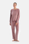 Dusty Rose LONG SLEEVE CREW NECK VELVET PAJAMA SET
