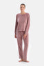 Dusty Rose LONG SLEEVE CREW NECK VELVET PAJAMA SET