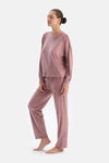 Dusty Rose LONG SLEEVE CREW NECK VELVET PAJAMA SET