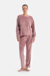 Dusty Rose LONG SLEEVE CREW NECK VELVET PAJAMA SET