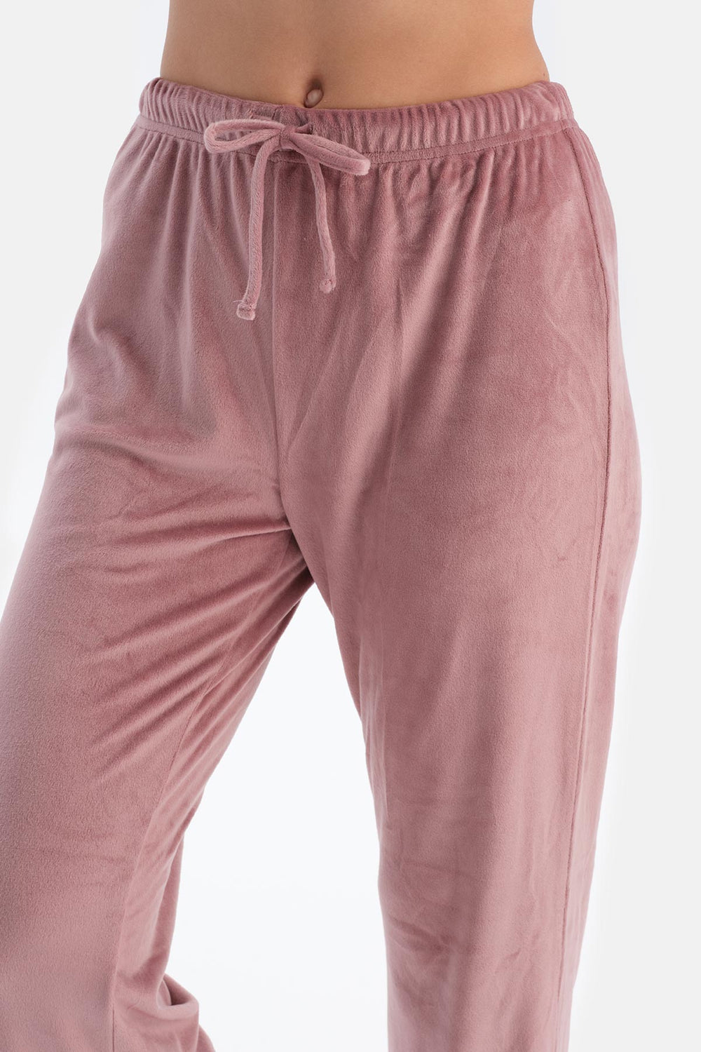 Dusty Rose LONG SLEEVE CREW NECK VELVET PAJAMA SET