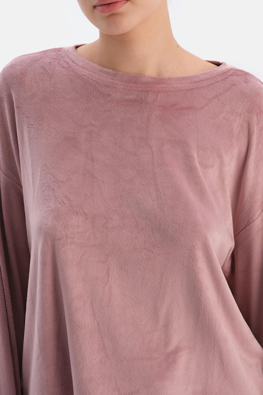 Dusty Rose LONG SLEEVE CREW NECK VELVET PAJAMA SET