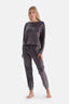Grey EMBROIDERY DETAILED LONG SLEEVE VELVET PAJAMAS