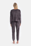 Grey EMBROIDERY DETAILED LONG SLEEVE VELVET PAJAMAS