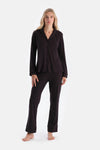 Dark Brown LACE DETAILED SHIRT AND TROUSERS PAJAMA SET
