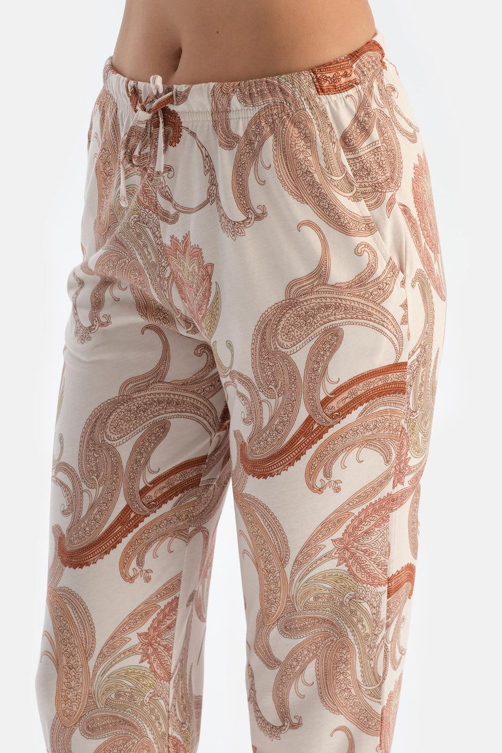 Ekru Şal Desenli Gömlek Pantolon Pijama Takımı