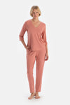 Dusty Rose LONG SLEEVE V-NECK T-SHIRT TROUSERS PAJAMA SET