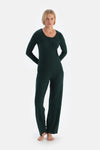 Dark Green LONG SLEEVE VISCOSE CAMSOSET T-SHIRT TROUSERS PAJAMA SET