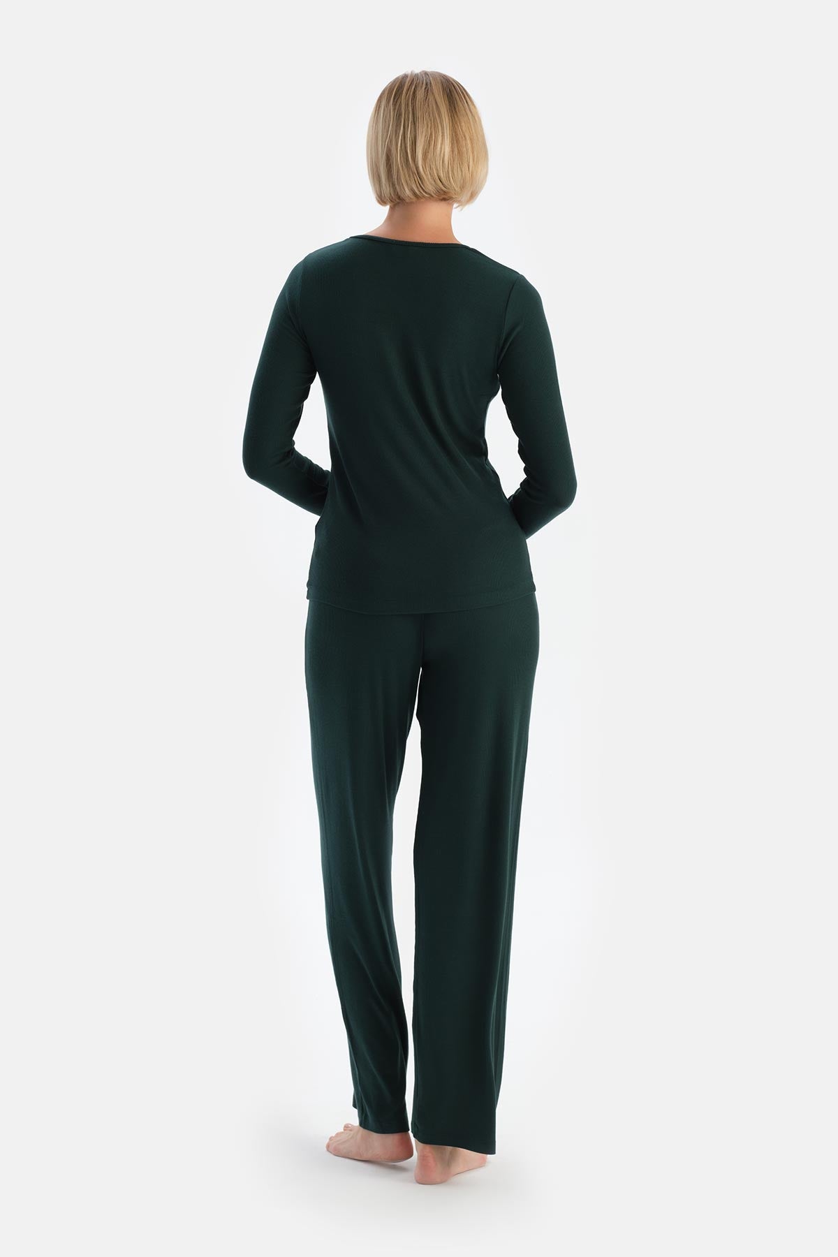 Dark Green LONG SLEEVE VISCOSE CAMSOSET T-SHIRT TROUSERS PAJAMA SET