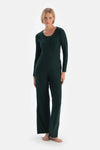 Dark Green LONG SLEEVE VISCOSE CAMSOSET T-SHIRT TROUSERS PAJAMA SET