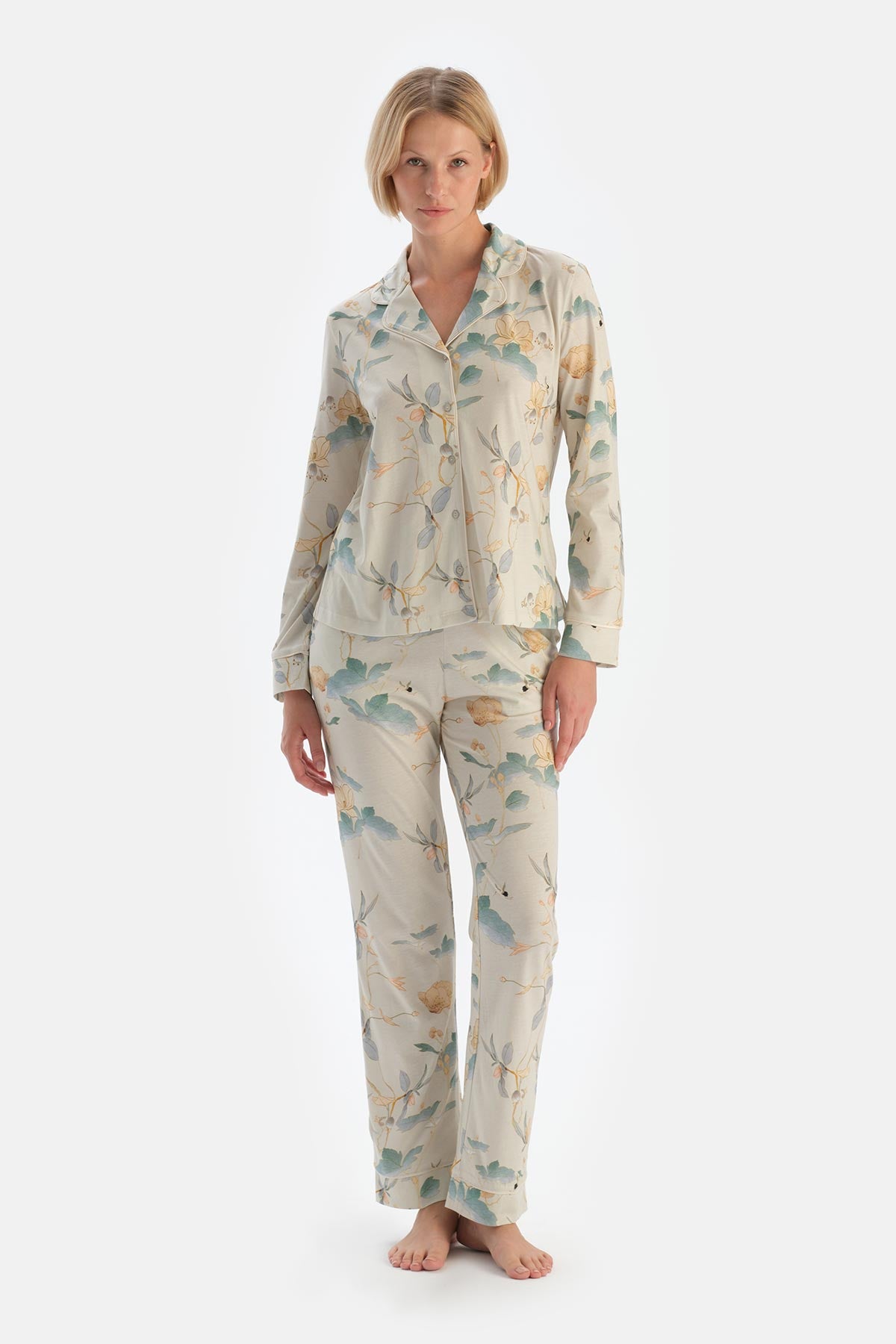 Mint Green FLORAL PATTERNED SHIRT AND TROUSERS PAJAMA SET