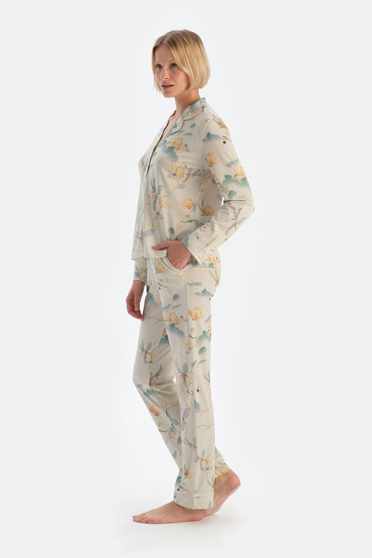 Mint Green FLORAL PATTERNED SHIRT AND TROUSERS PAJAMA SET