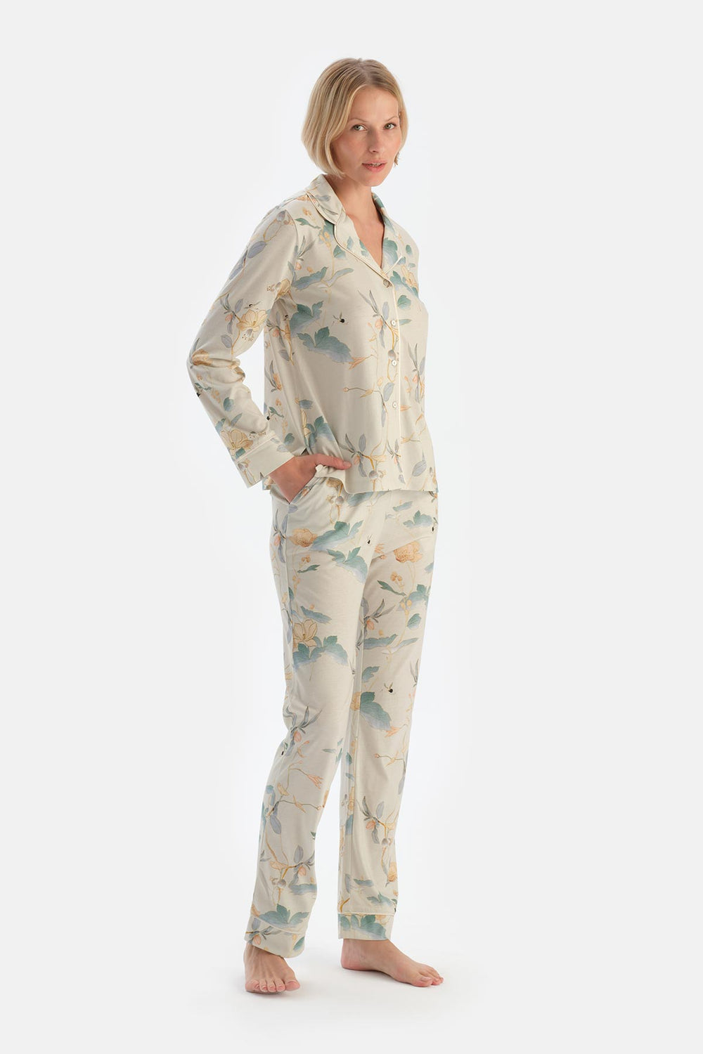 Mint Green FLORAL PATTERNED SHIRT AND TROUSERS PAJAMA SET