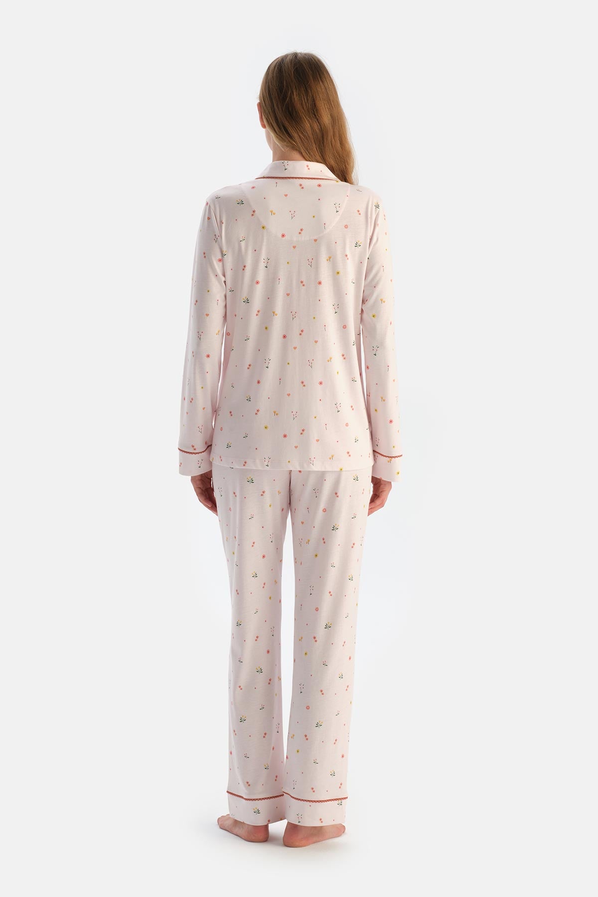 Ecru MICROPRINT SHIRT AND TROUSERS PAJAMA SET