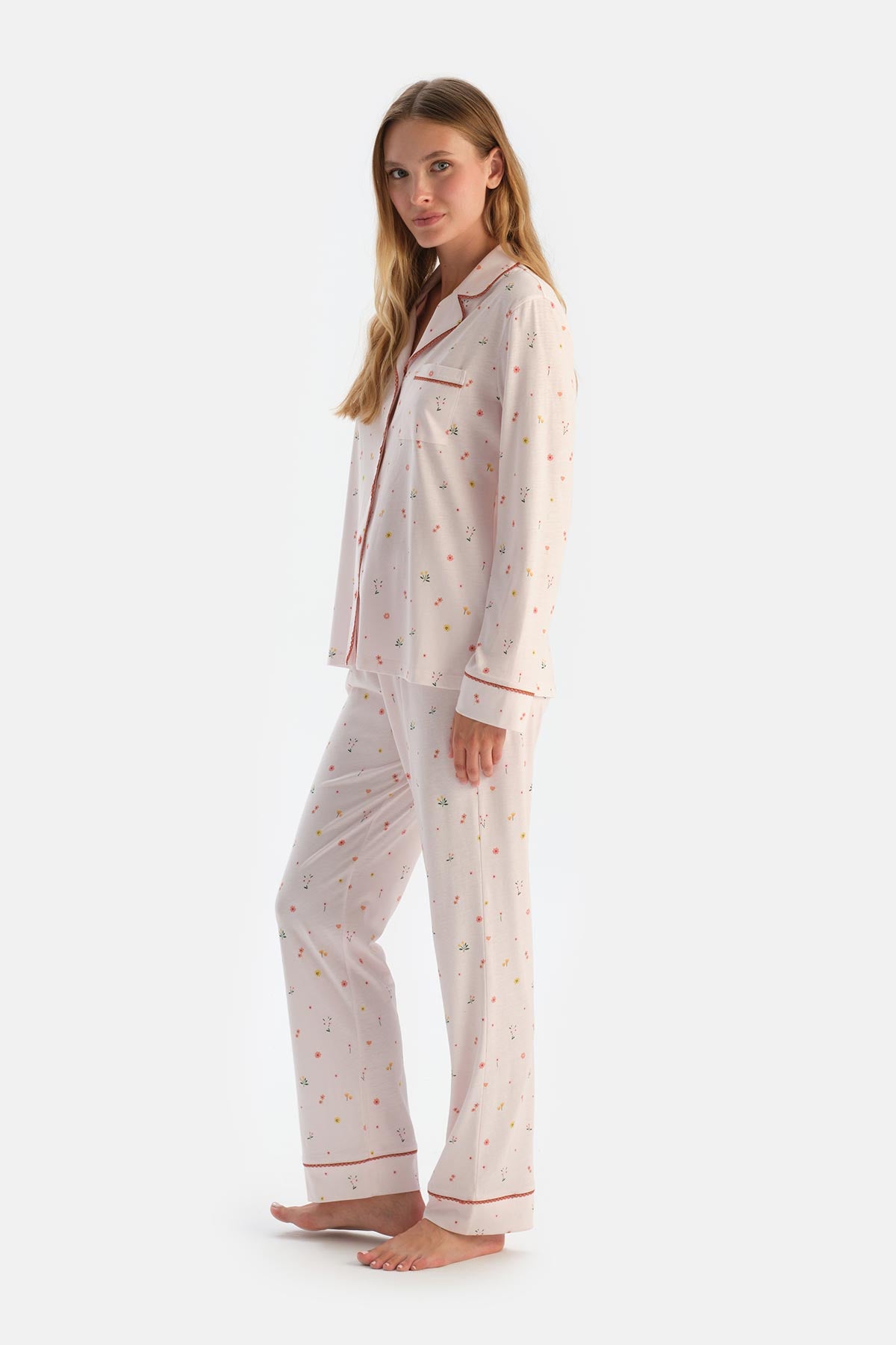 Ecru MICROPRINT SHIRT AND TROUSERS PAJAMA SET