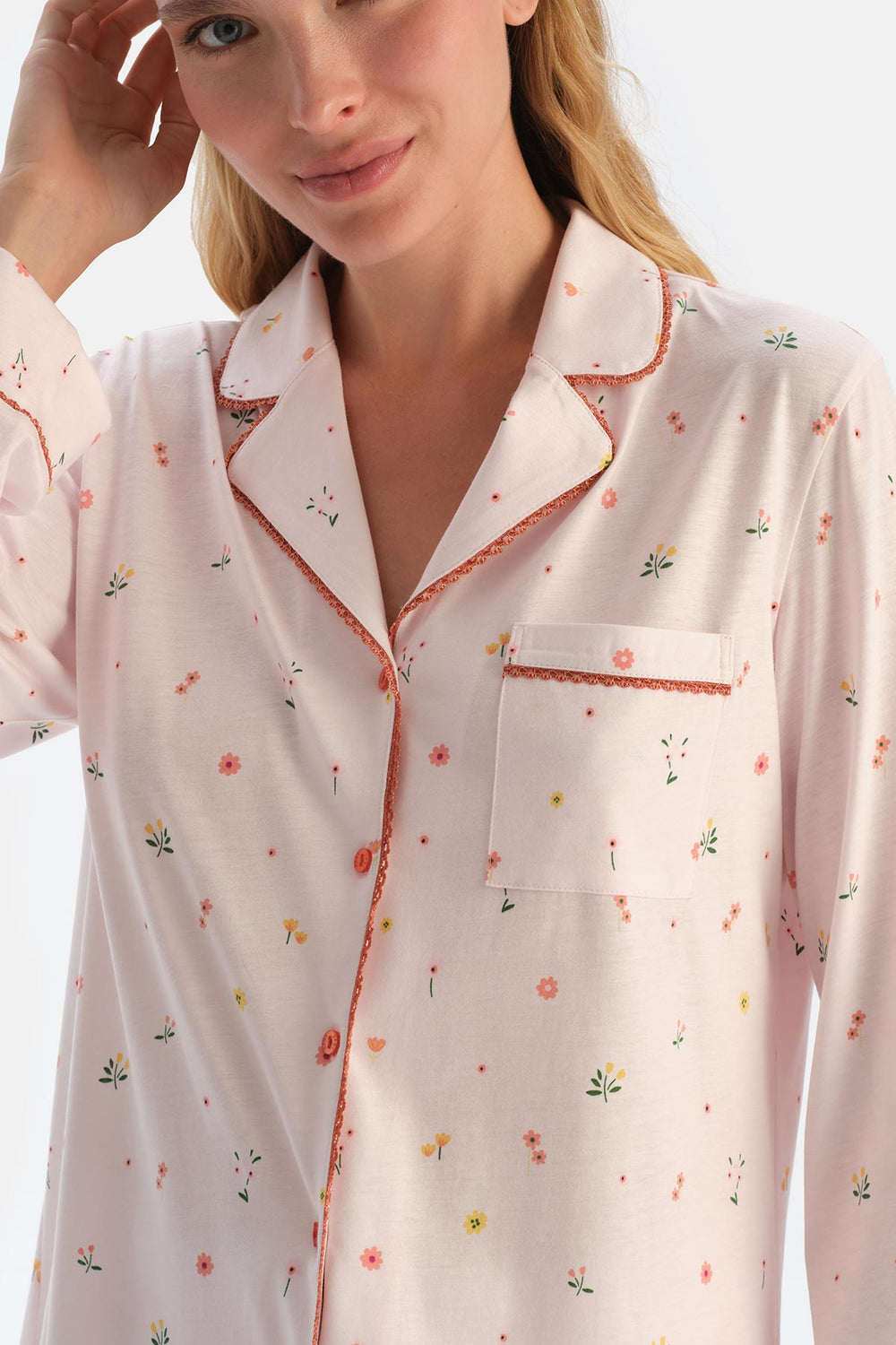 Ecru MICROPRINT SHIRT AND TROUSERS PAJAMA SET