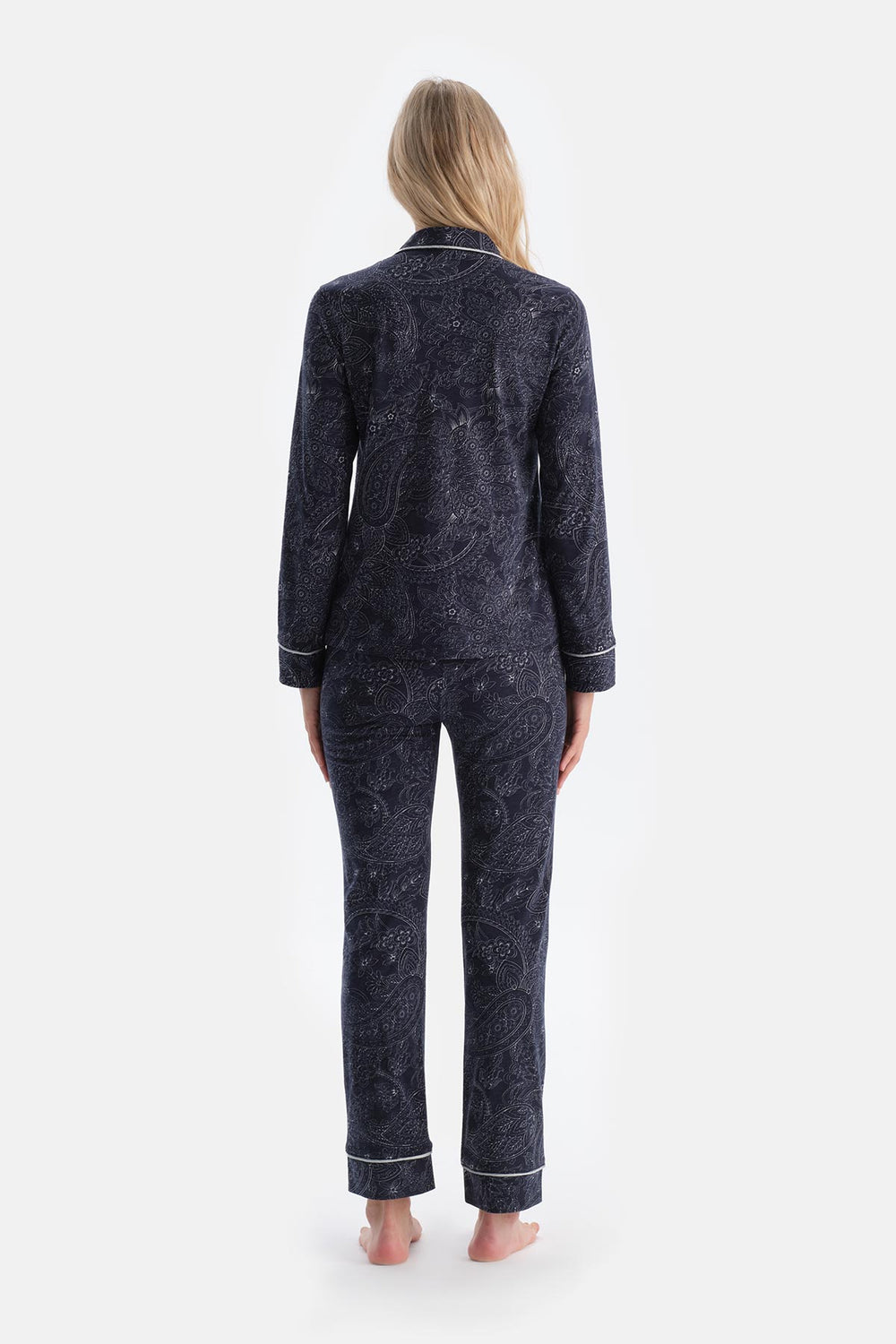 Navy PATTERNED COMBED MODAL SHIRT TROUSERS PAJAMA SET