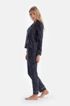 Navy PATTERNED COMBED MODAL SHIRT TROUSERS PAJAMA SET