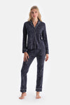 Navy PATTERNED COMBED MODAL SHIRT TROUSERS PAJAMA SET
