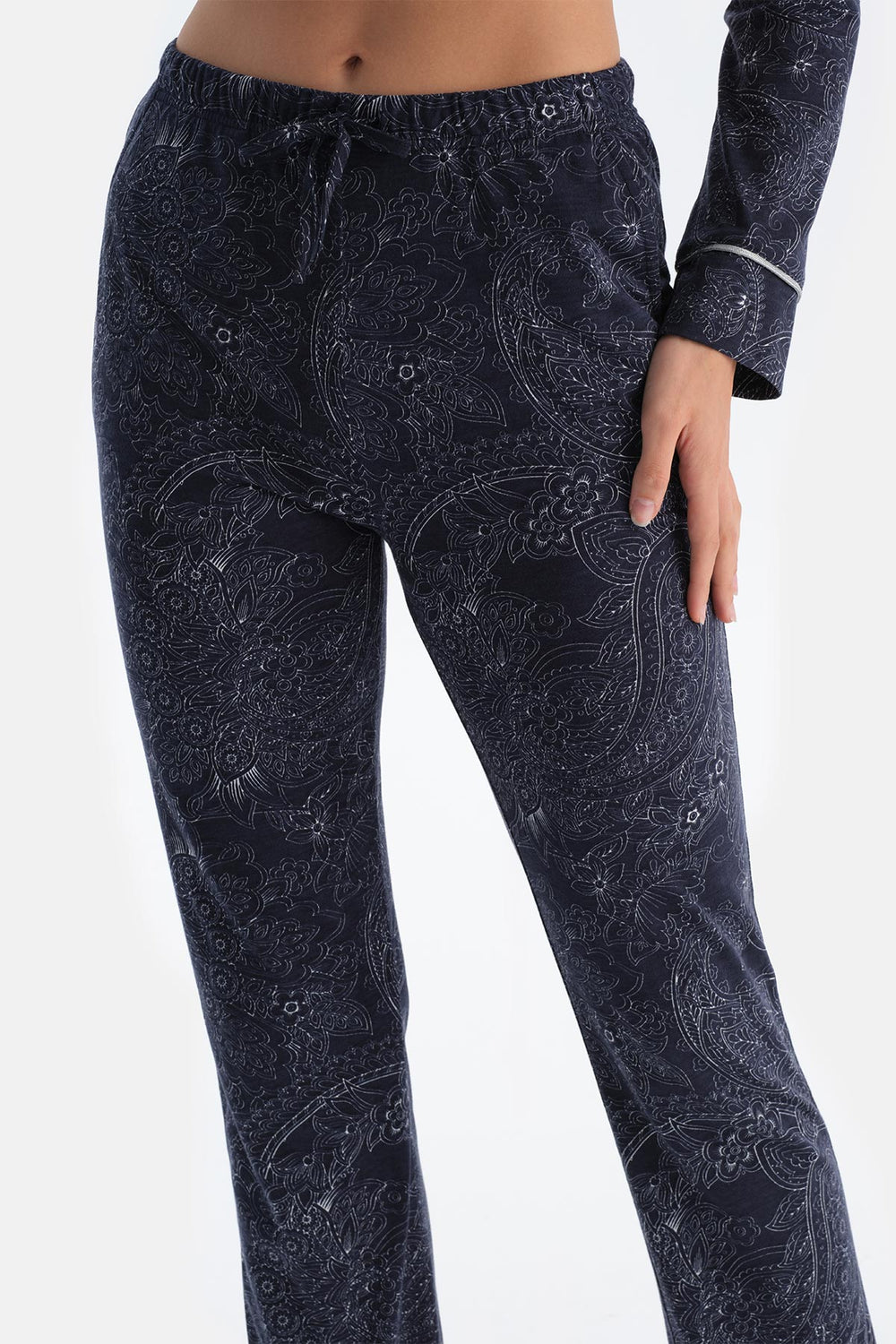 Navy PATTERNED COMBED MODAL SHIRT TROUSERS PAJAMA SET