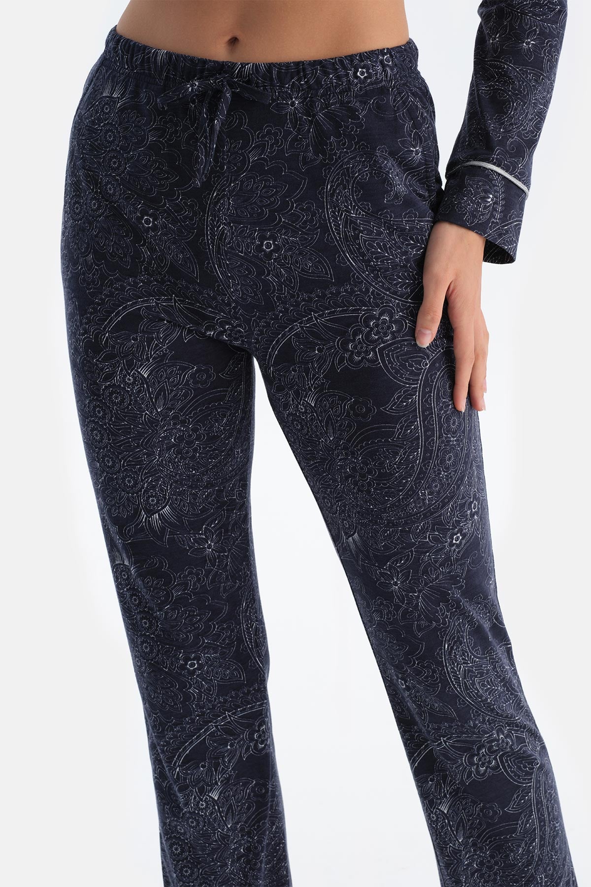 Navy PATTERNED COMBED MODAL SHIRT TROUSERS PAJAMA SET