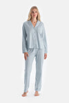 Light Blue STRIPED COMBED MODAL SHIRT PAJAMA SET