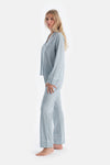 Light Blue STRIPED COMBED MODAL SHIRT PAJAMA SET