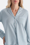 Light Blue STRIPED COMBED MODAL SHIRT PAJAMA SET